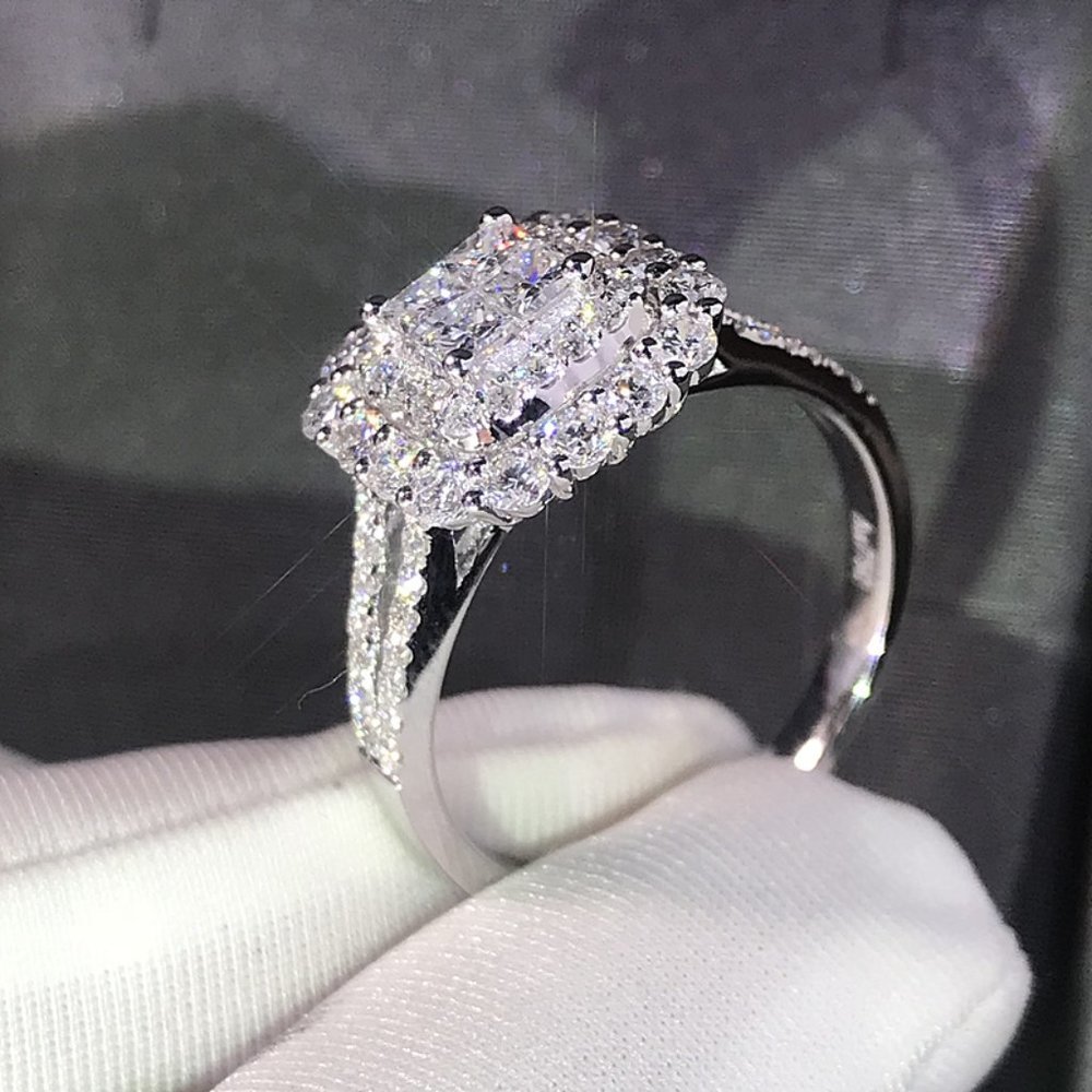 💞 Double Layer Cross Square Zircon Luxury Wedding Ring for Women, PD361